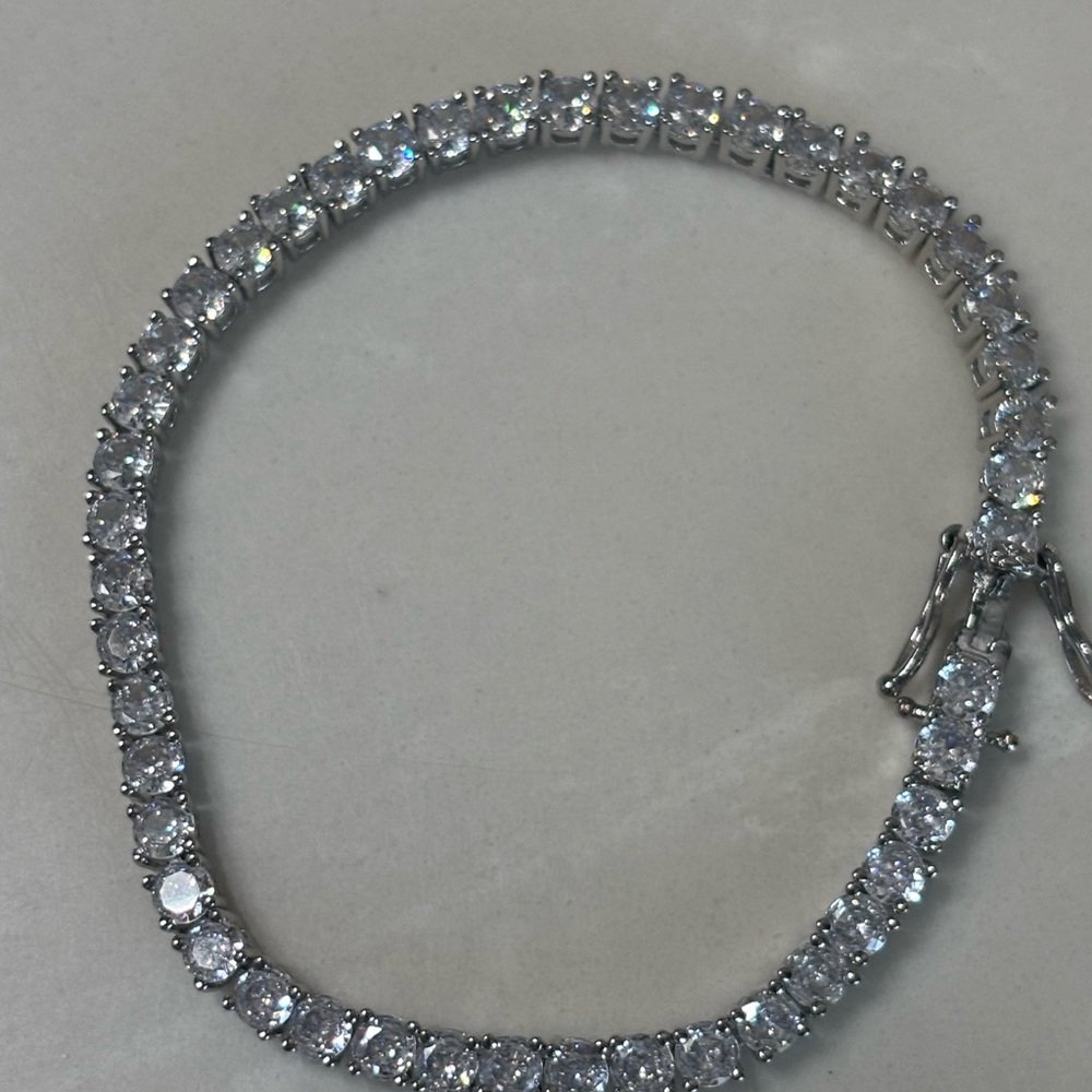Silver Tone Crystal Tennis Bracelet - Women Jewelry - Picture 3 of 7